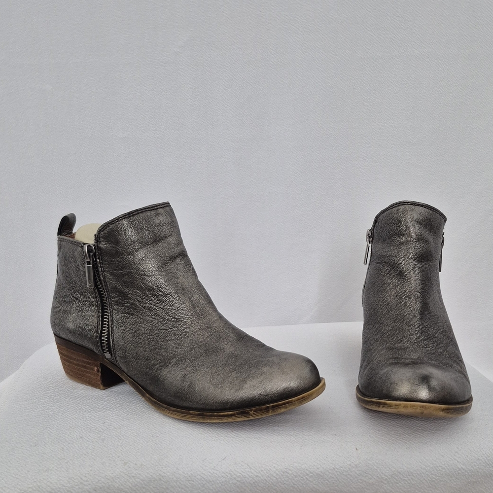 Lucky Brand Genuine Leather Metallic Gray Ankle Booties Women 7